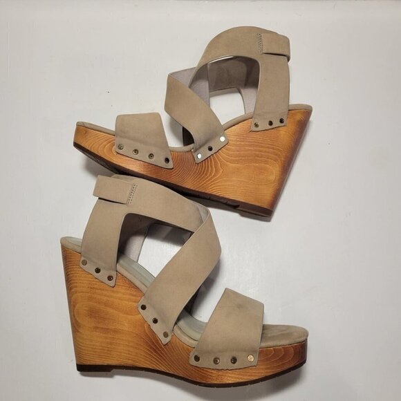 JOIE Taupe Cecilia 4.5" Wedge Sandals Women's Size 7 Buckle Closure - Picture 12 of 12
